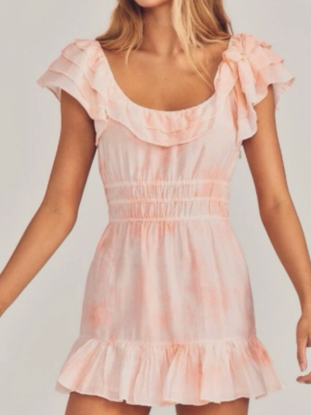β¨ LoveShackFancy "Kamie" Peach Twist Hand-Dyed Ruffle Mini Dress Size S β¨